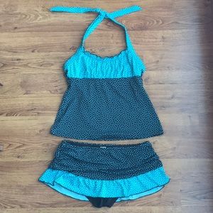 24th & Ocean Tankini Brown Aqua Polka Dot
